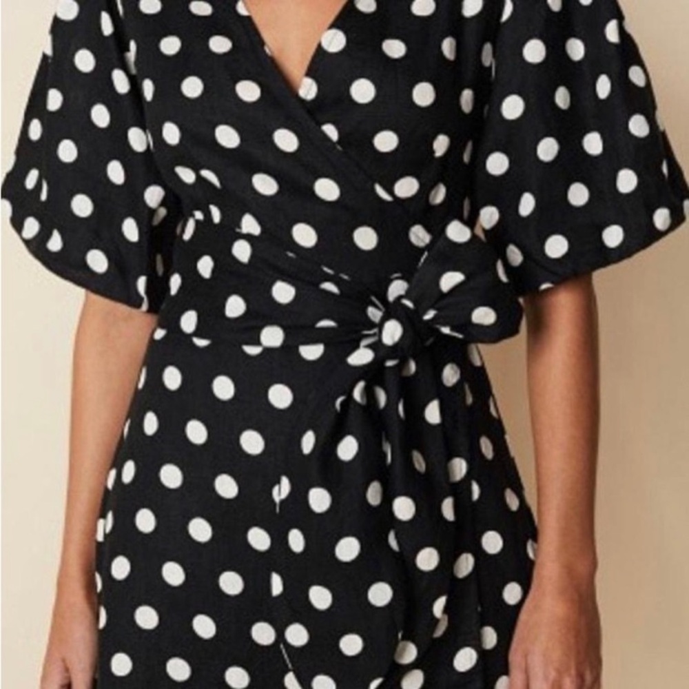 Faithful the Brand Godiva Wrap Linen Dress Black & White Polka Dot US 8 - Picture 15 of 15